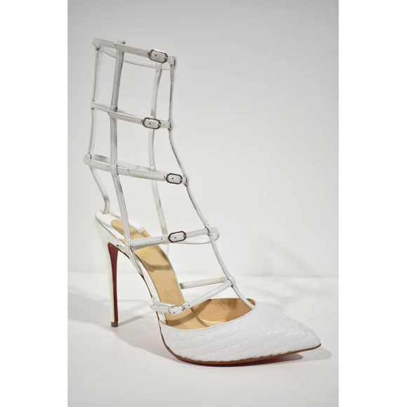 Christian Louboutin Kadreyana 100 White Leather Caged Ankle Strap Pump Heel 39.5 - Picture 5 of 12